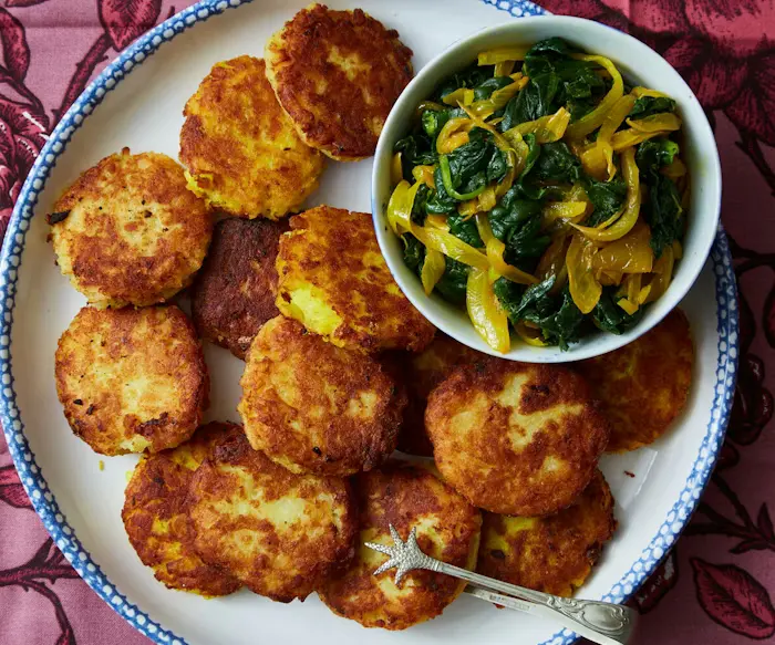 Shami (Potato and Onion Fritter) With Spinach and Onion Spread image