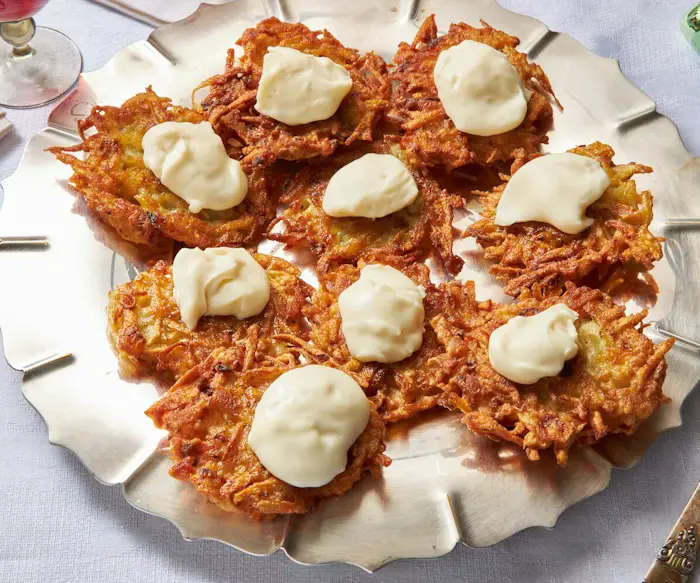 Latkes Topped With Stracchino (Creamy Italian Cheese) image