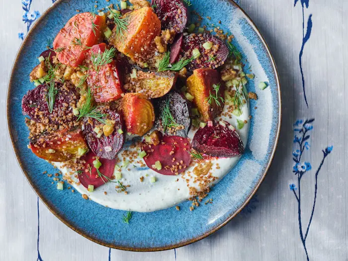 Skillet Roasted Beets with Buttered Kasha and Walnuts image