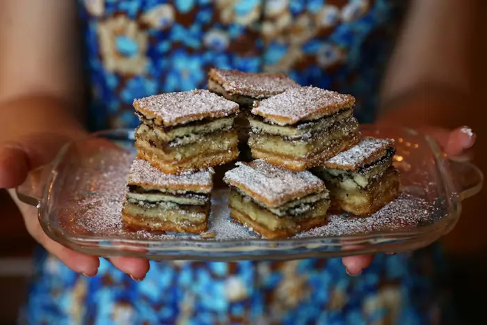 German Layer Cake With Marzipan, Coffee Meringue, and Jam image