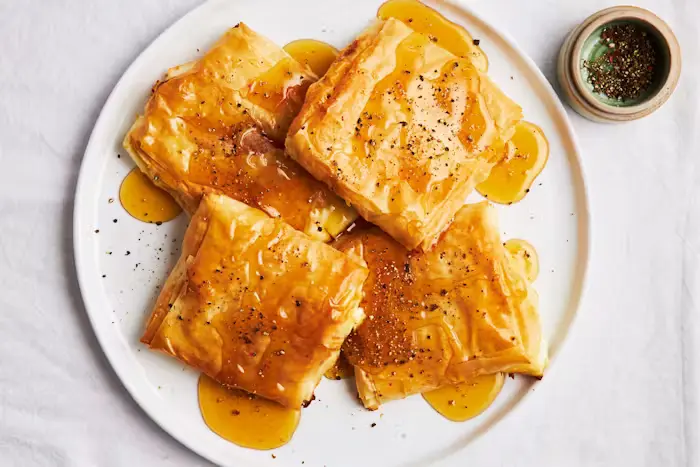 Phyllo Bundles With Feta, Honey, and Black Pepper image