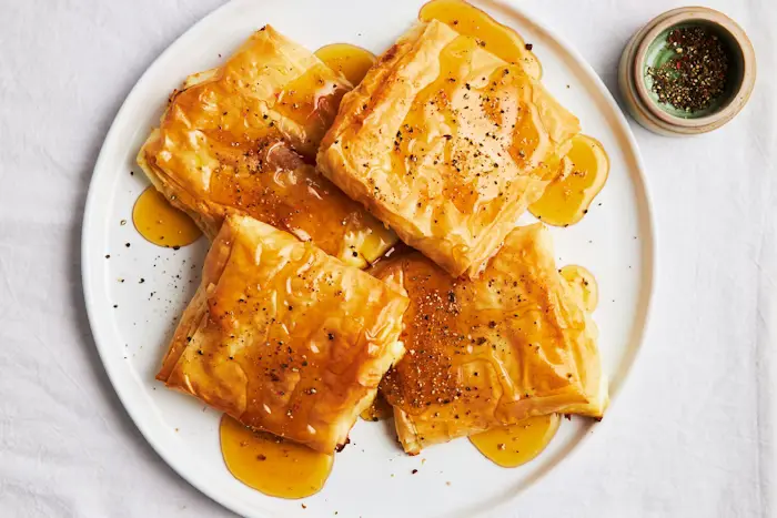 Phyllo Bundles With Feta, Honey, and Black Pepper image