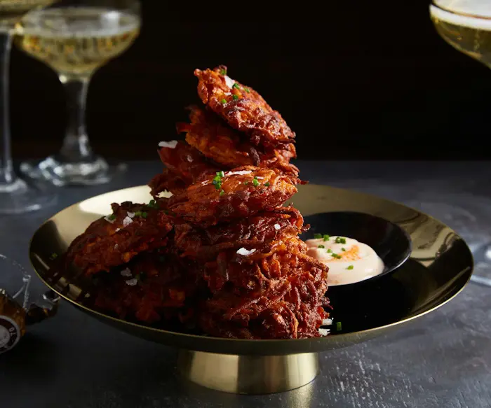 Sweet Potato Latkes With Sriracha Creme Fraiche image
