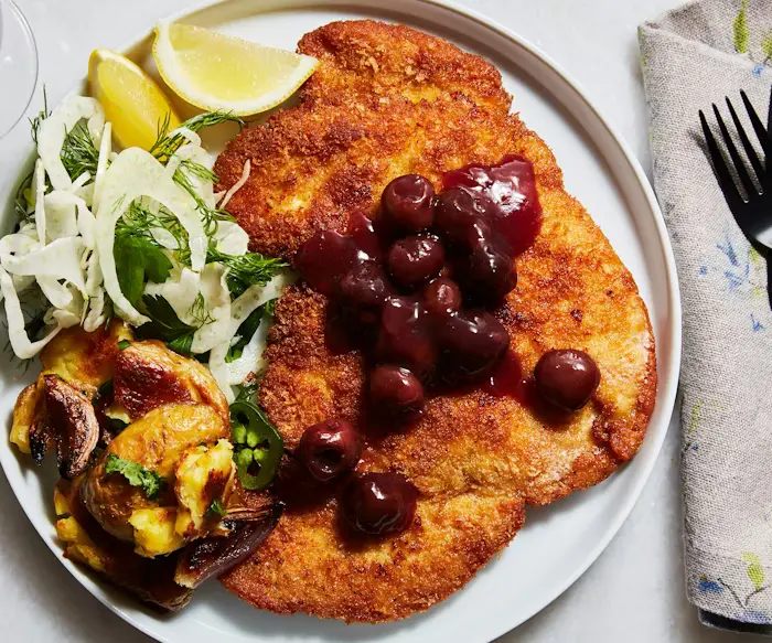 Chicken Schnitzel and Cherry Sauce image