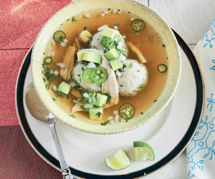Matzah Ball Soup a la Mexicana with Chiles and Cilantro image