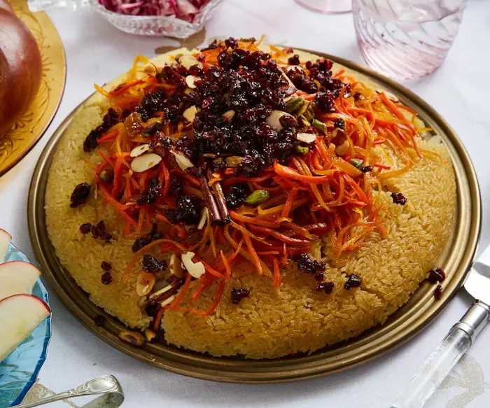 Jeweled Rice and Tahdig (Persian Crispy Rice With Caramelized Fruit and Nuts) image