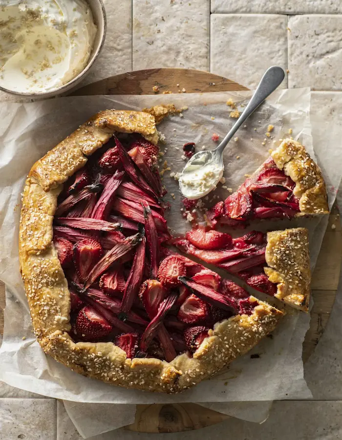 Rhubarb and Strawberry Galette with Halva Cream image