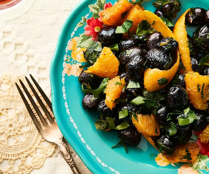 Cured Black Olives with Orange and Herbs image