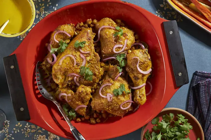 Chicken with Turmeric Tahini, Chickpeas, and Onions image