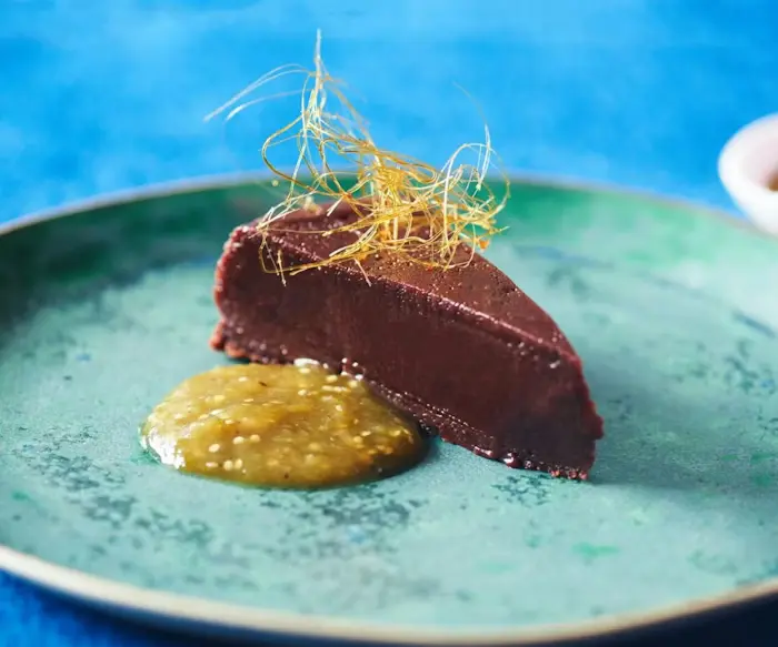 Boca Negra with Tomatillo Sauce (Flourless Chocolate Cake) image